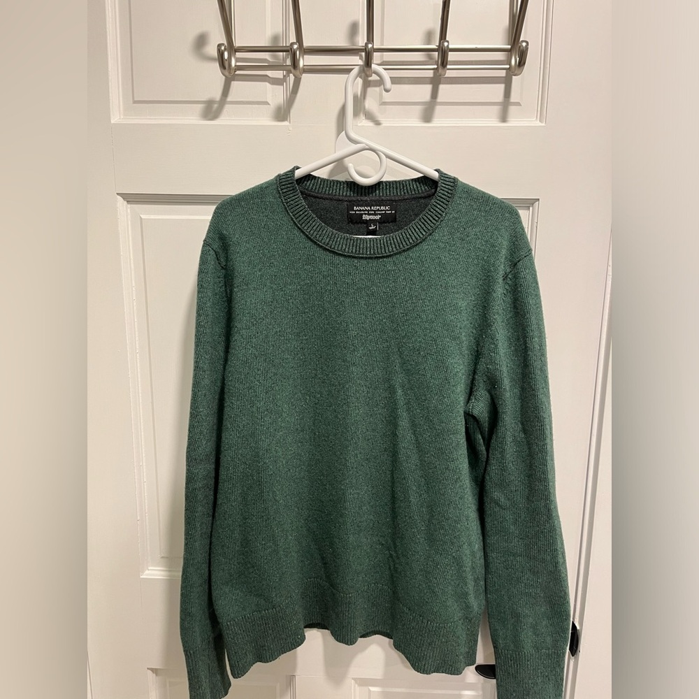 Mens Green Banana Republic Italian Filpucci Yarn ROUND NECK SWEATER MERINO Wool